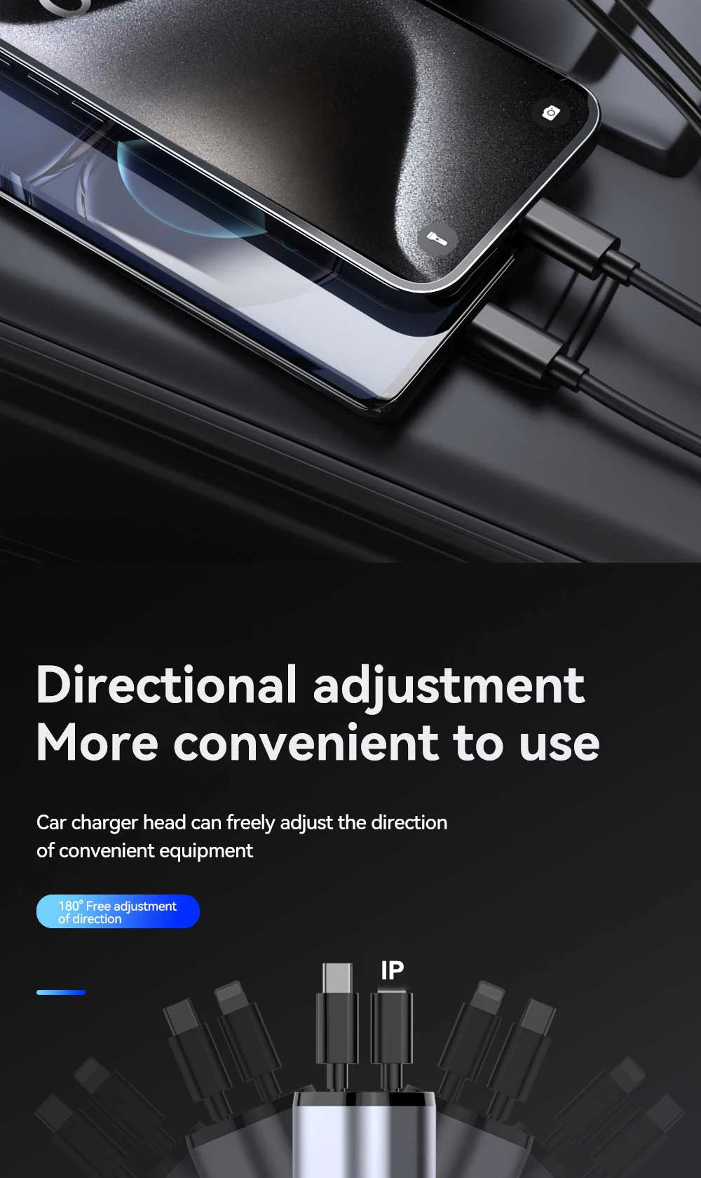 4-in-1 Retractable Car Charger 120W with USB Ports