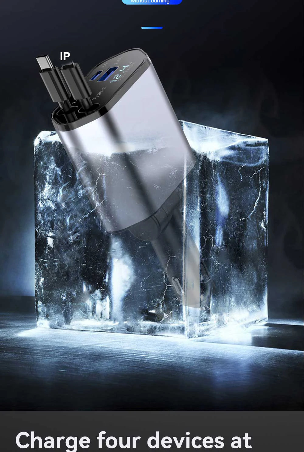 4-in-1 Retractable Car Charger 120W with USB Ports