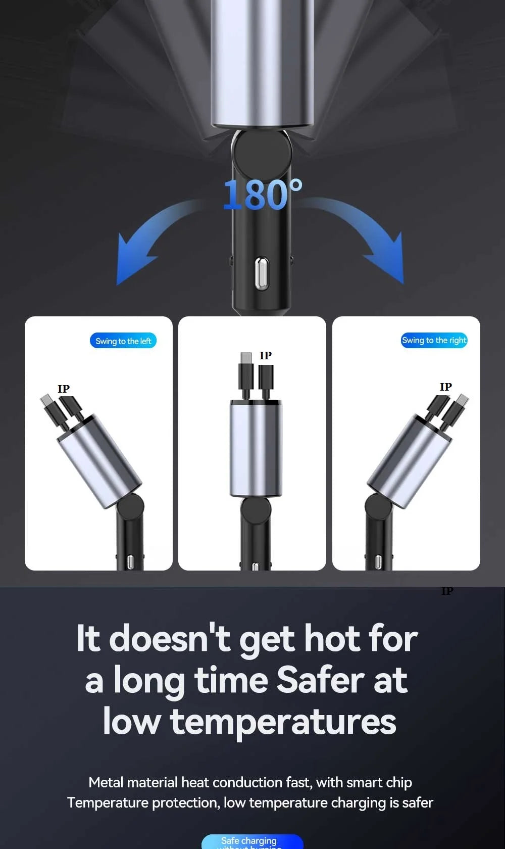 4-in-1 Retractable Car Charger 120W with USB Ports