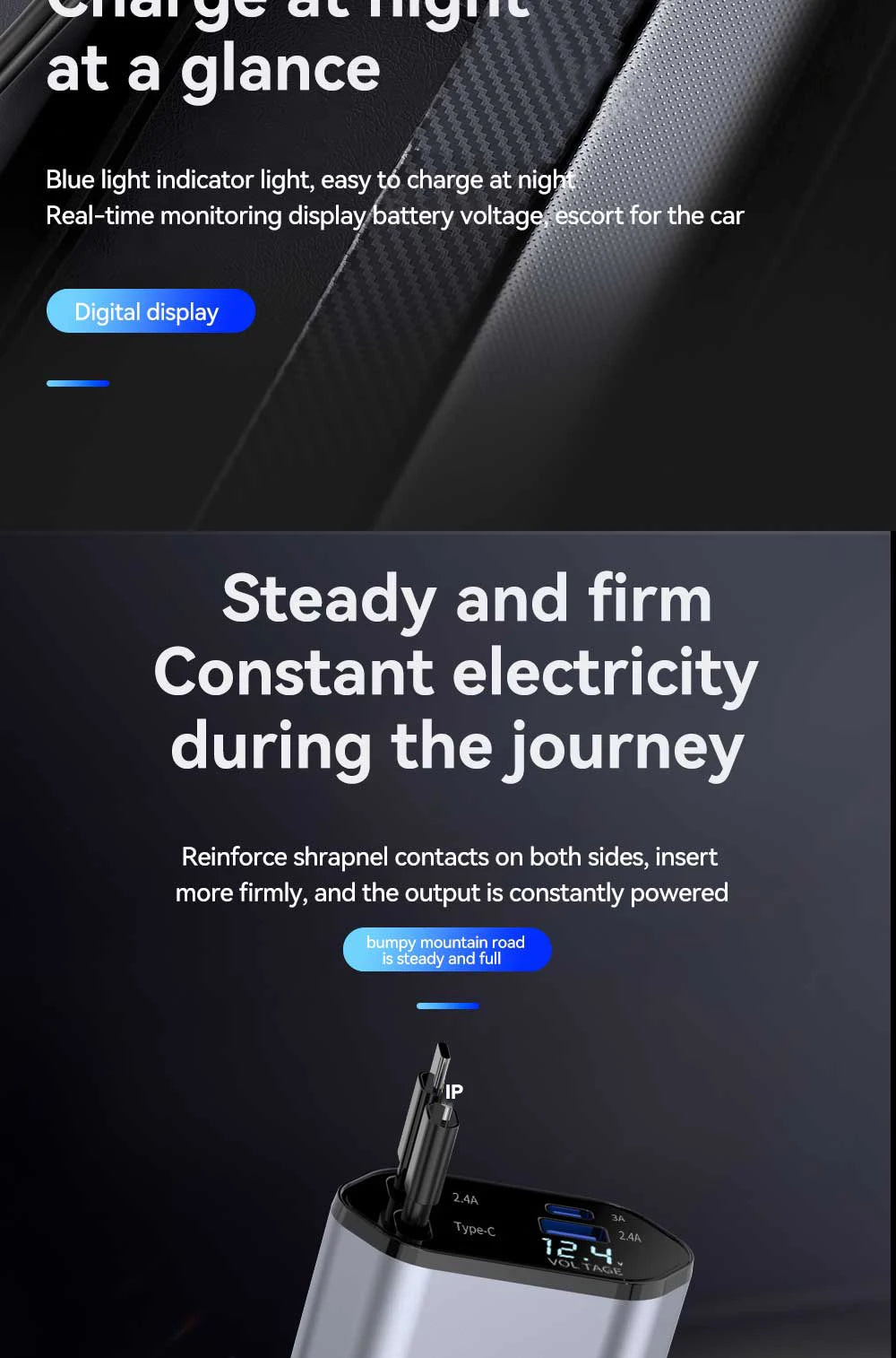 4-in-1 Retractable Car Charger 120W with USB Ports