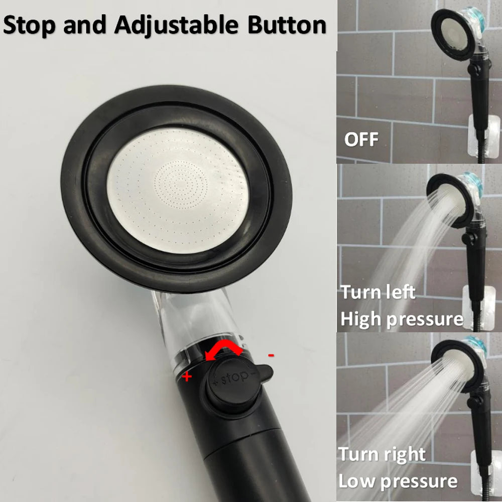 Turbo Shower Head with Filter – 3 Modes & Stop Button